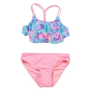 Limited Too Girl's Butterfly Flounce 2 Piece Bikini Swim Set - Pink/Blue